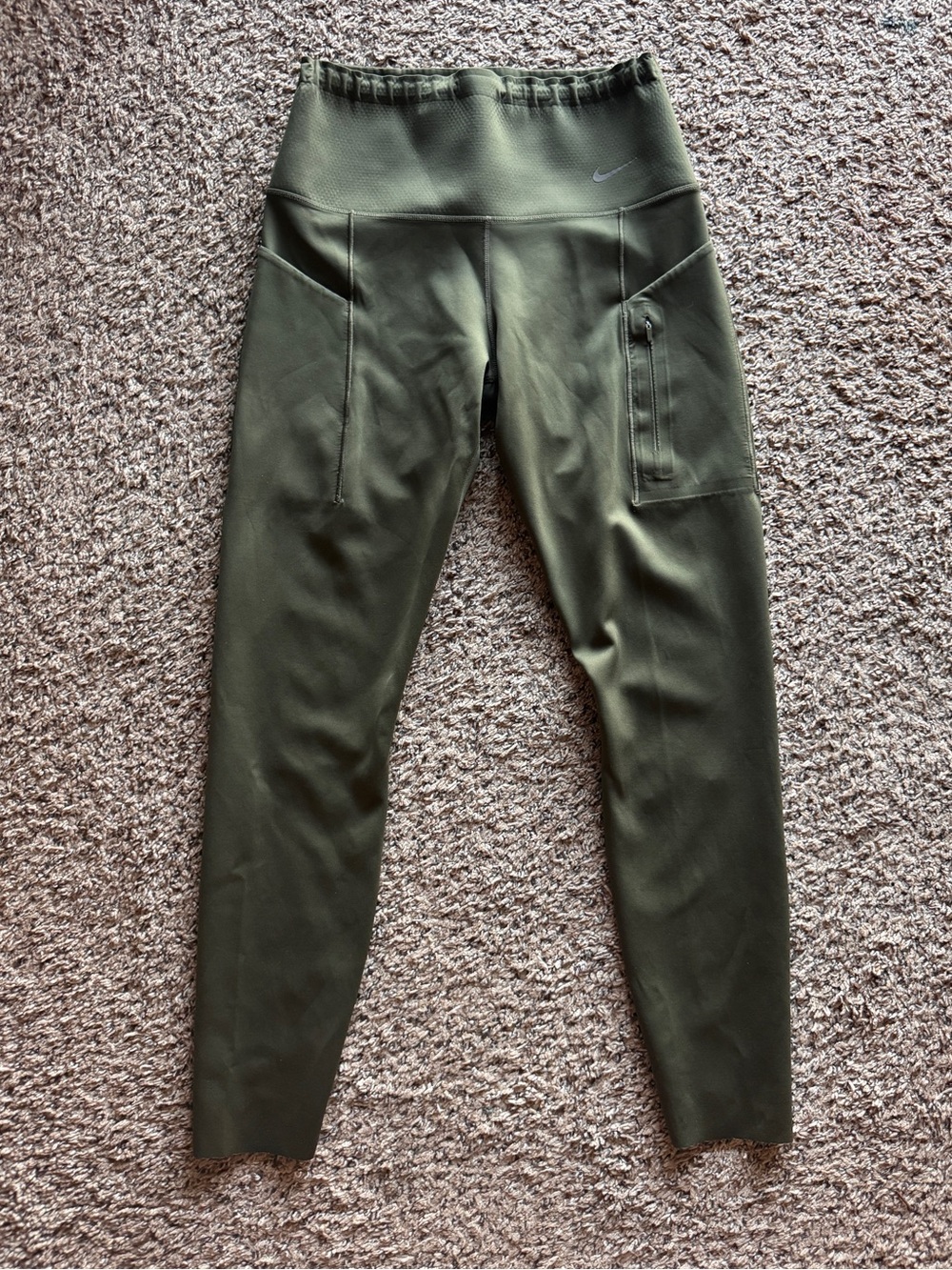 Nike Dri-FIT Go Firm Support High Waisted Leggings Green Cargo Khaki Womens Med